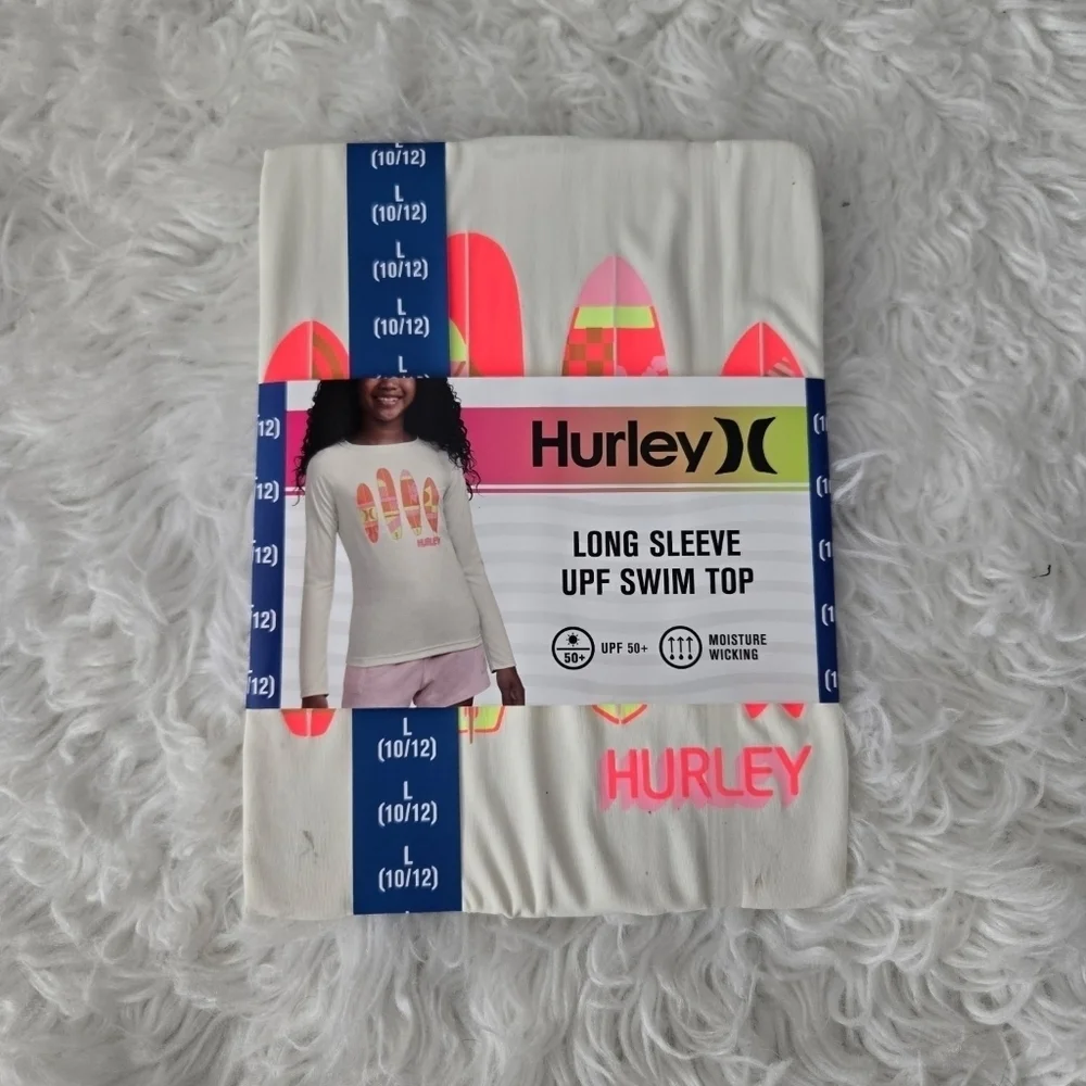 Hurley Girls Long Sleeve UPF Swim Top. Size Large (10-12). New.H20-DRI technol